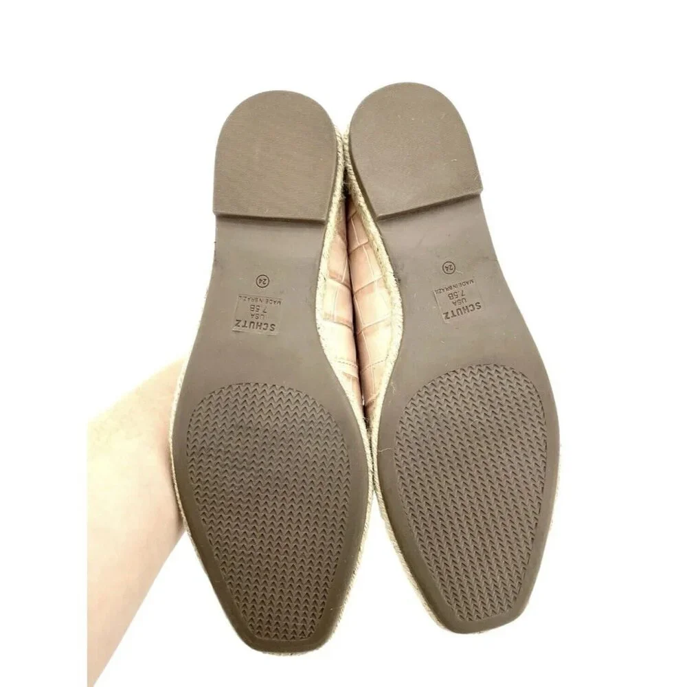 Schutz Loafers Patty Crocodile Embossed Pink Leather Flats SZ 7.5 New